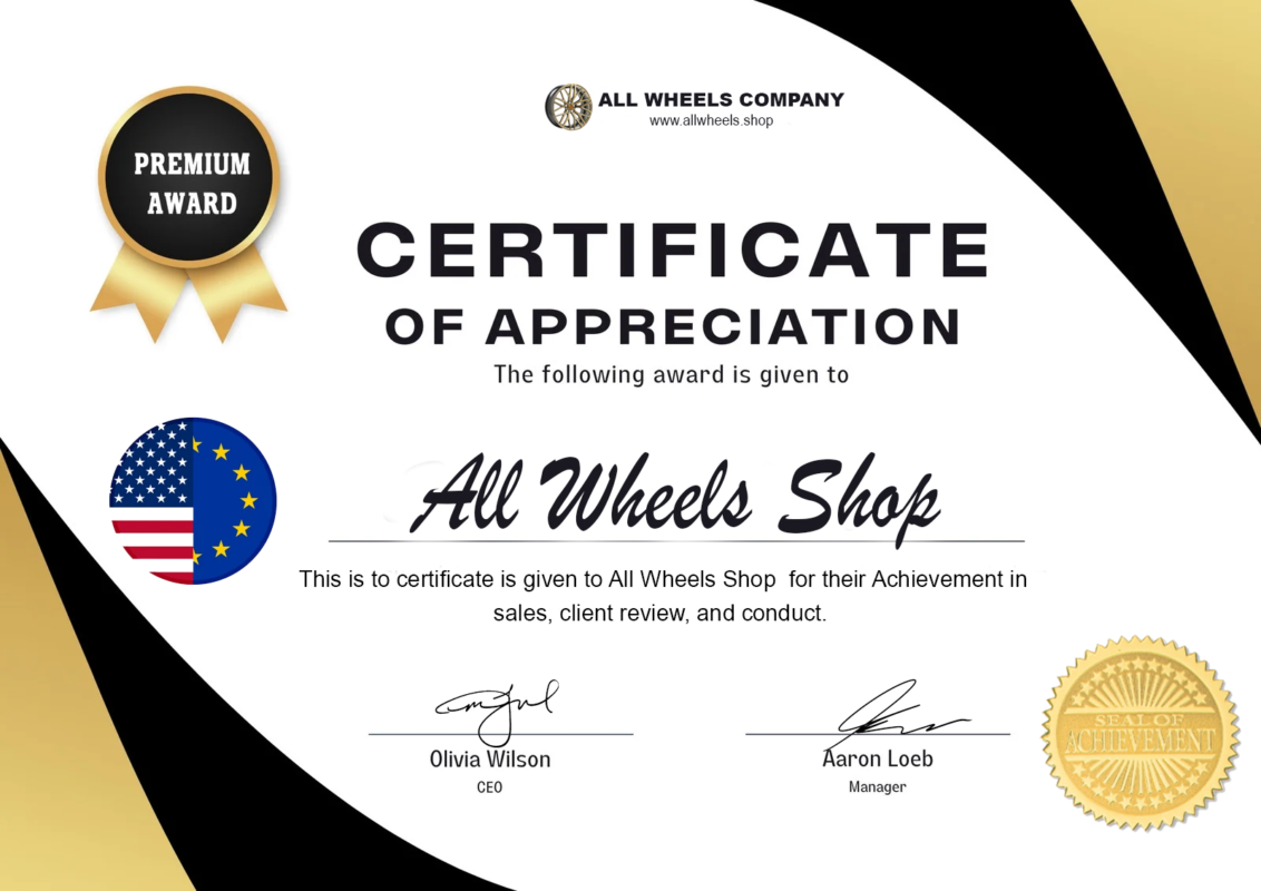 ALL WHEELS SHOP CERTIFICATE